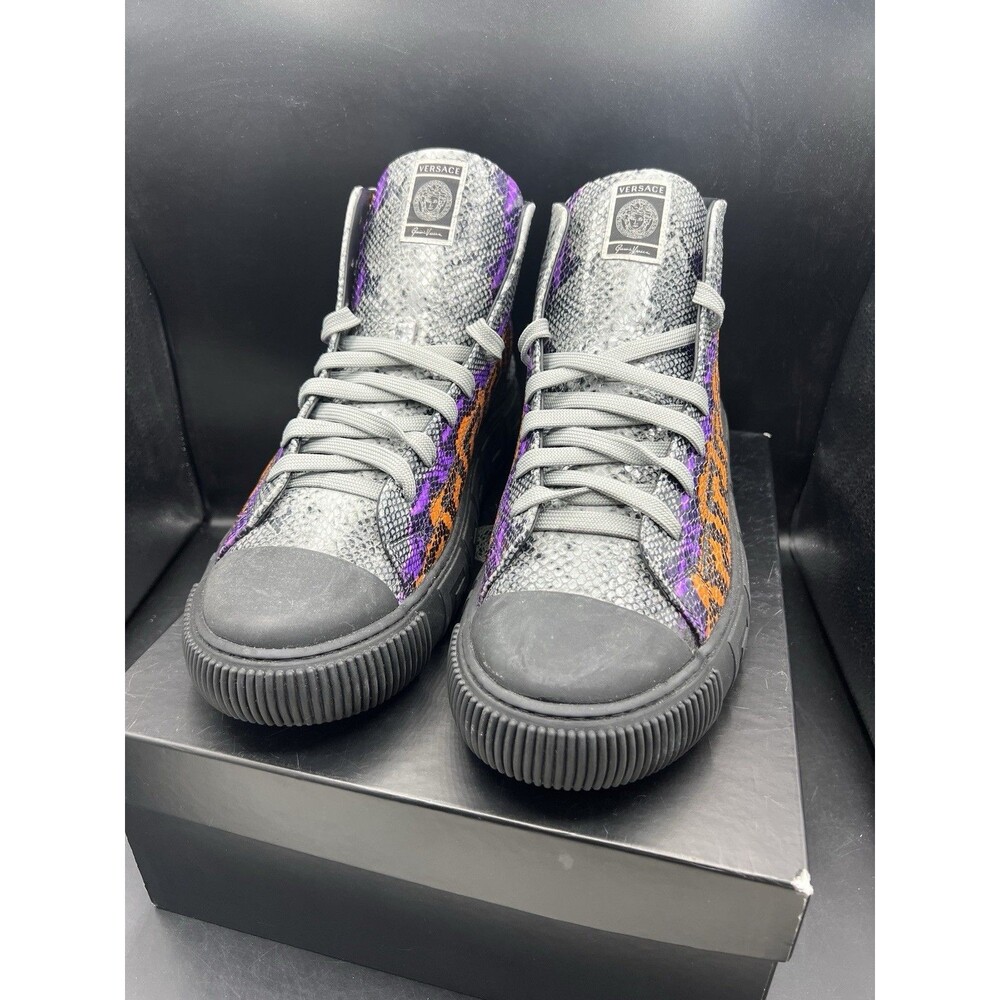 VERSACE Greca Python Embossed Leather High Top Sneakers EUR 47 / Men’s US 14